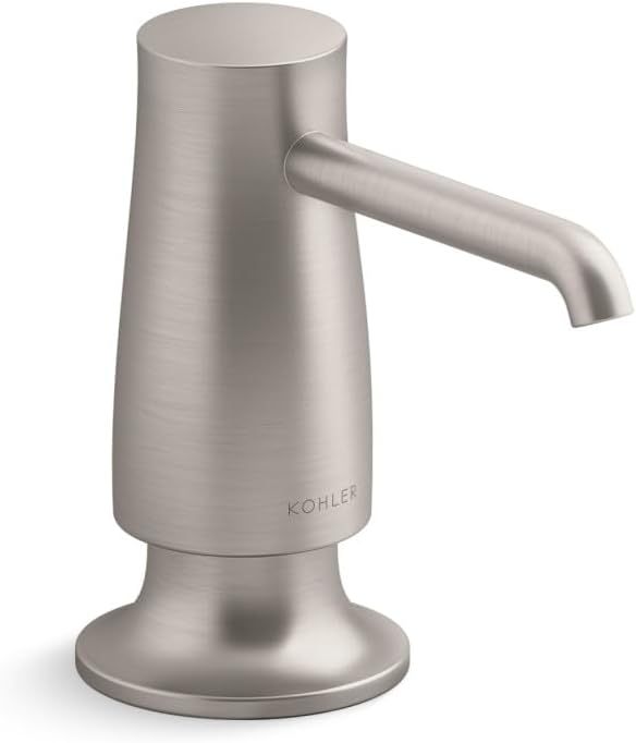 Kohler K26099-VS Transitional Deck Mounted Soap/Lotion Dispenser with 16 oz Capacity Vibrant Stainless