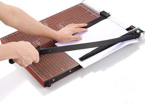 COOCHEER A3 Professional Paper Cutter Guillotine Heavy Duty, 12 Sheets Capacity Paper Trimmer with Wooden Base and Safety Lock for Office School Home Crafts Photo Document Cutting