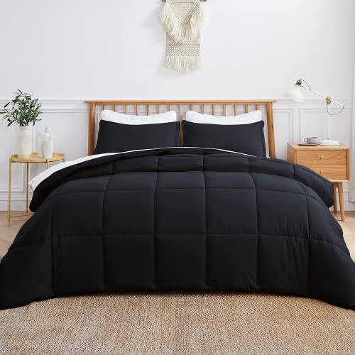 MAPLE DOWN Soft Twin Size Comforter Duvet Insert-Down Alternative Comforter with Corner Tabs-Lightweight Fluffy Breathable Machine Washable (Black,68“x90”)