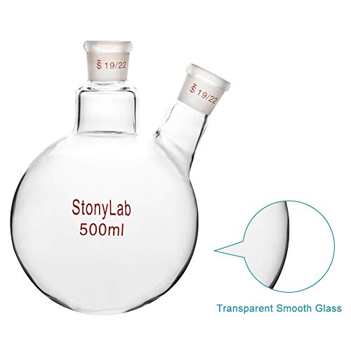 Stonylab Glass 500Ml Heavy Wall 2 Neck Round Bottom Flask Rbf, With 19/22 Center And Side Standard Taper Outer Joint - 500Ml #TOP3