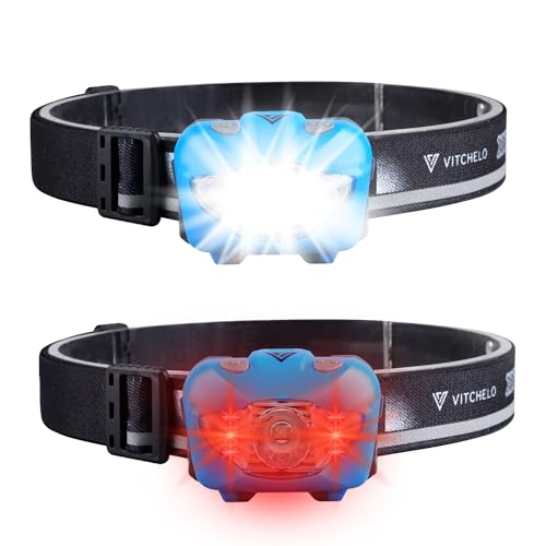 Vitchelo V800 Headlamp Flashlight with Red LED, Blue