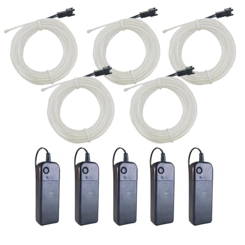 Image of MaxLax EL Wire Ice Blue 5-Pack, 9ft /2.75m Neon Light Wire with Noise Reduction and Battery Pack