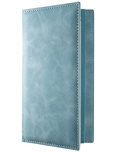 Zreal Checkbook Cover for Women & Men, Premium PU Leather Checkbook Cover for Personal Checkbook, Top & Side Tear Duplicate Checks with RFID Blocking (Blue-Gray)