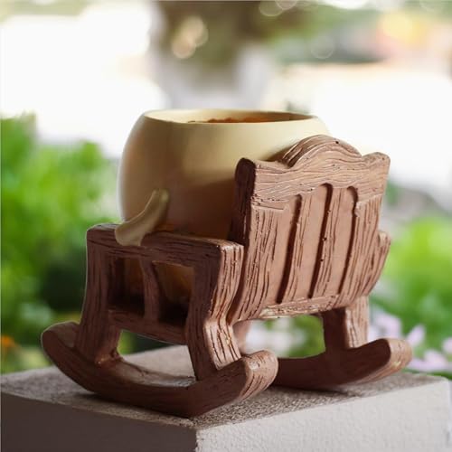 Image of Cute Resin Chair Planter Pot Planters for Home Decor - Smiling Face Handpainted Pot Home Garden & Living Room Table Balcony Decoration Item (Pack of 1, Brown, Plants not Included)