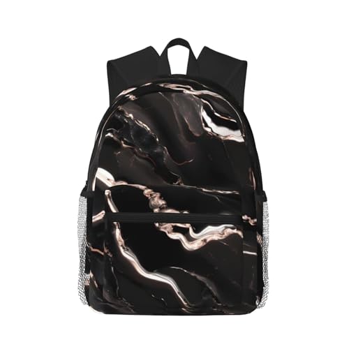 Sac à dos décontracté marbre noir et or rose pour école et voyages