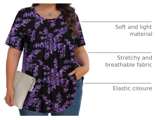 Image of Tencede Womens Plus Size Tops Tunic Short Sleeve Crew Neck Shirts Casual Soft Blouse 1X-5X