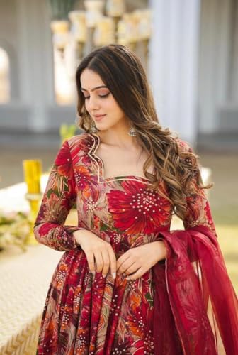 Image of Women Maxi Fashion Anarkali Suit (Gown) (in, Alpha, XL, Extra Large, Maroon)