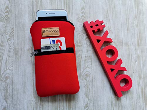 Image of Tainada Men Women Phone Neoprene Shockproof Zipper Sleeve Case Bag Pouch with Carabiner, Neck Lanyard, Belt Loop Holster for iPhone 16 /15 Pro Max, 16 /15 Plus, 16e ; Samsung S25+, S24, Z Fold7, 6 (Red)