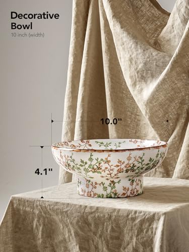 LE TAUCI 10" Ceramic Decorative Bowl, Key Bowl for Entryway, Handcrafted Sturdy Pedestal Bowl, French Country Fruit Bowl for Kitchen Counter, Centerpiece, Vine Green - Image 4