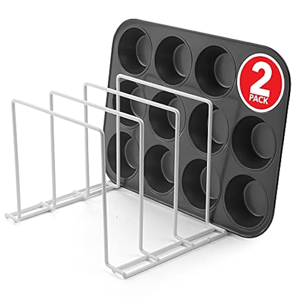 Stock Your Home Stor rostfri hållbar belagd stål bakform organisatör – kök köksredskap ställ för servis, bakartiklar, köksredskap, skärbrädor, kruka, pannlock (vit, 2-pack)