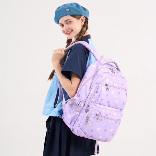 Joyfulife Flower Print Backpack for Girls Backpack with Lunch Box Cute Teen Kids Bookbags Kindergarten Elementary Middle School Bags Teen Casual Daypack - image 3