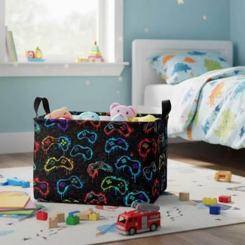 Image of Rectangular Boys Game Basket Collapsible Baby Storage Bin Organizer Box Kids Room Decor (Graffiti Game)