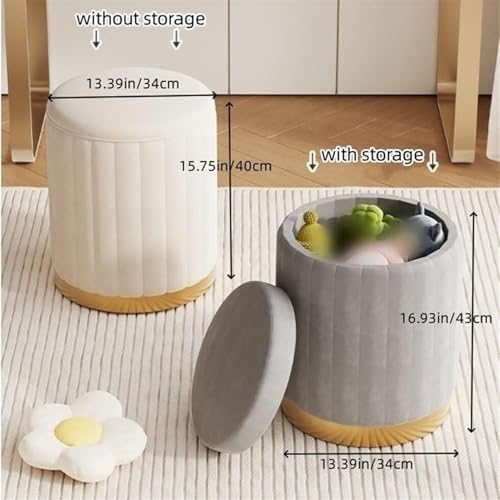 Pouf de rangement gain de place velours gris tabouret coiffeuse