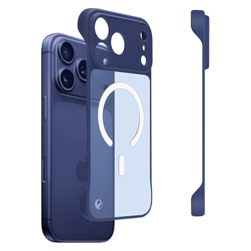 Omio Magnetic Slim Case for iPhone 17 Pro Compatible with MagSafe Clear Matte Ultra-Thin Bumper Frameless Borderless Design with Finger Loop Full Camera Protection for Women Men Deep Blue