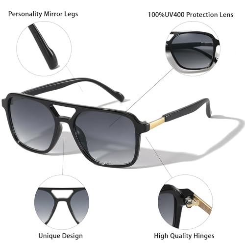 Image of Retro Aviator Rectangle Sunglasses for Women Men Unisex UV400 Protection Lightweight Frame Trendy Sun Glasses