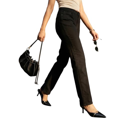 Image of Urbano Fashion Women's High Rise Straight Fit Washed Jeans Non-Stretchable