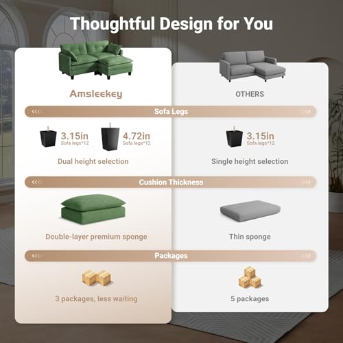 Image of Amsleekey 76.5 inch L-Shaped Modular Sectional Sofa, Green Corduroy