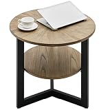 LEEMTORIG Round End Table with Storage, Farmhouse Circle End Side Table for Living Room, Solid Wood
