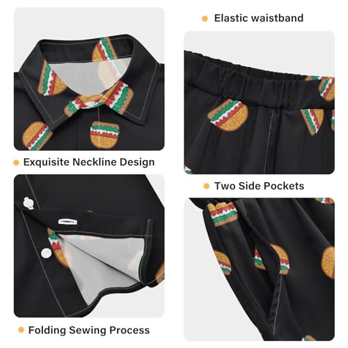 Image of Sunflower Floral Yellow Black Short Sleeve Hawaiian Button Down Shirts and Short Sets for Boys Toddler Summer Outfits