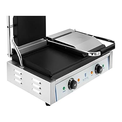 Royal Catering RCKG- 3600-F Doppel Kontaktgrill Sandwichmaker Tischgrill (Glatt, 2 x 1.800W, 300°C, Gusseisen emailliert, Edelstahl, 48,5 x 23,5cm) Silber – Bild 6
