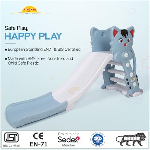 Image of Toyzone Tom Cat Slide for Kids | Baby Play Slide | Indoor & Outdoor Kids Slider | Easy Assembly | Safe Rounded Design | BIS Certified | Made in India | Kids Slide for 2-8 Years, Upto 70 kgs