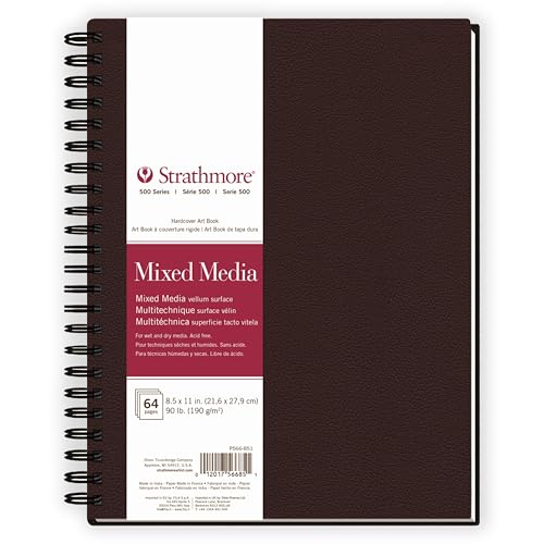 Image of Strathmore 500 Series Mixed Media Paper Art Book, Matte Brown Cover, Natural White, Side Wire Binding, 32 Sheets, 8.5x11 inch