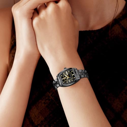Image of BINBOND Square Watches for Women Analog Quartz Day Date Ladies Wrist Watch Diamond Stylish Stainless Steel Dress Womens Watch Elegant Luminous Waterproof