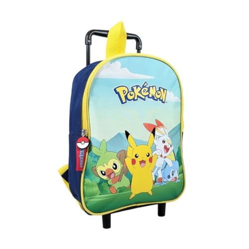 mybagstory Trolley - Pokémon - Azul - Niño - Escuela - Guardería - Primaria - Mochila infantil - Talla 32 cm - Correas ajustables - Ruedas - Idea de regalo, azul, 32 cm, Clásico