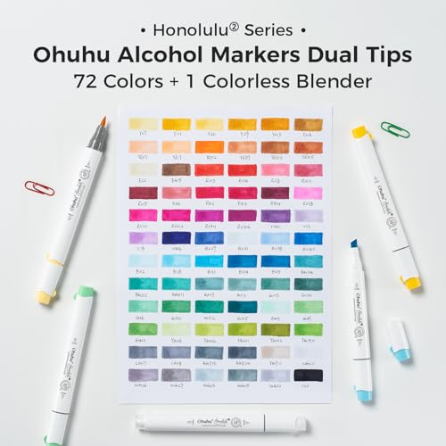 Image of Ohuhu Alcohol Markers Brush Tip - AP Certificated Double Tipped Art Marker Set for Artist Adults Coloring Illustration- 72 Colors - Refillable - Brush & Chisel Dual Tips - Honolulu 2 of Ohuhu Markers