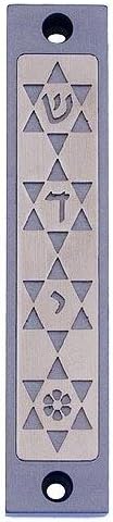 Baltinester Agayof Four Stars of David Cut-out Mezuzah 2 x 10cm - Silver