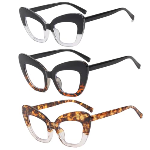 Image of 3 pack Blue Light Blocker Reading Glasses Cat eye Frame Readers Eyeglasses for Women