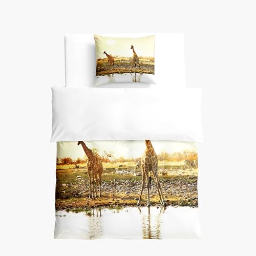 Hixingo Lindo Ropa de Cama 2 Piezas para Niños,3D Animales Estampado Funda Nordica y Funda de Almohada,Ropa de Cama de Microfibra (Jirafa,120x150+40x60 cm)