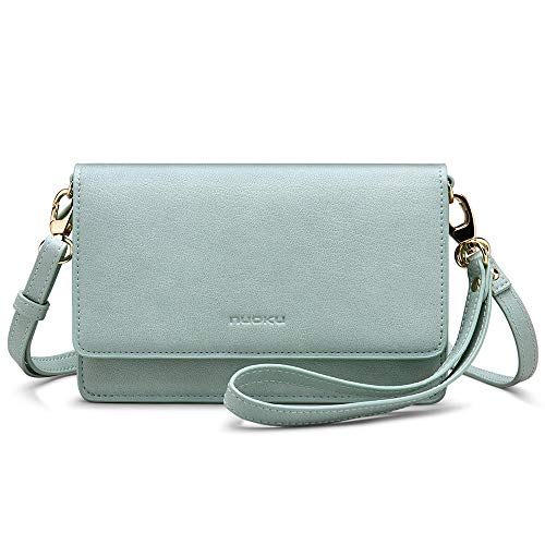 nuoku Women Small Crossbody Bag Cellphone Purse Wallet with RFID Card Slots 2 Strap Wristlet(Max 6.5'')(Green)