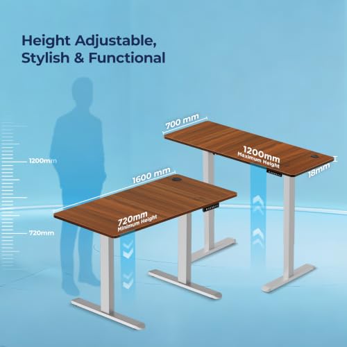 Image of The Sleep Company AeroPro Electric Height Adjustable Desk | Ergonomic WFH Table | 4 Memory Presets | Wireless Charging | 2 Yr Warranty | 1600x700 Top | Free Installation | Wooden & White