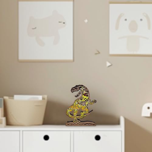 Image of 3D Wooden Velociraptor Decor - Multi-Layer Carved Dinosaur Wall Art & Tabletop Ornament, Prehistoric Animal Figurine for Boys Bedroom, Office, Unique Forest Decor Gifts for Dinosaur Lovers