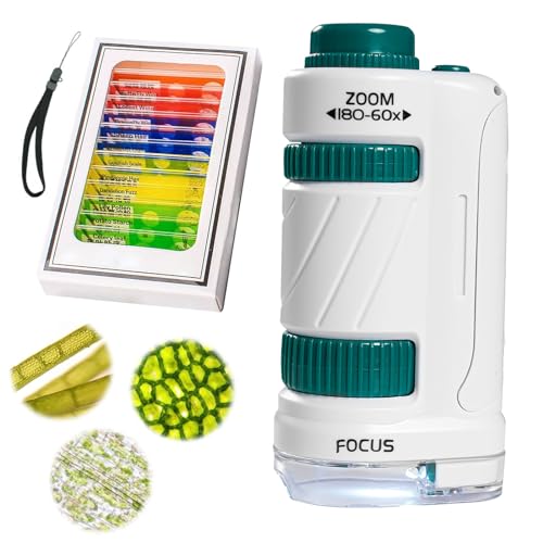 Taschenmikroskop 60X-180X mit LED - Tragbares Mini-Mikroskop für Kinder, Studenten