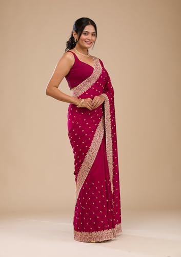 Image of Yashika Women Vichitra Silk Saree with Embroidered Border| Sarees Bollywood Sari | New Sarees | Saree Blouse| Designer Saree (AZ-YS-OG-LADYQUEEN-Parent)