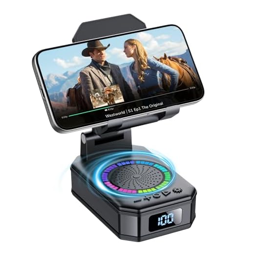 Father's Day Best Gifts, Cell Phone Stand with Wireless Bluetooth Speaker and Colorful LED Lights, 4-in-1 Multifunctional Phone Holder Support Fast Charging, Adjustable Desktop Stand for iOS Android