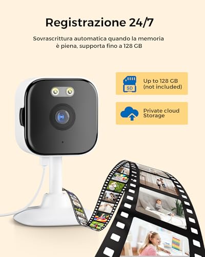 Anbiux 2K Telecamera Wifi Interno,Telecamera Interno 2.4/5G Wifi,Mini Camera,Cablata,Visione Notturna Colori,Audio Bidirezionale,Rilevamento Persone,Allarme - 7