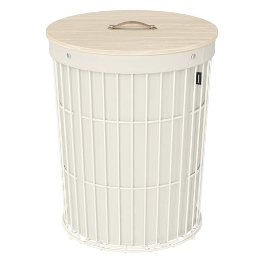 SONGMICS Laundry Hamper with Lid, Round Laundry Basket, 25 Gallons (95 L), Versatile, Removable Fabric Liner, Large Capacity, for Laundry Room, Bedroom, Living Room, Cream White ULCB160W01V1