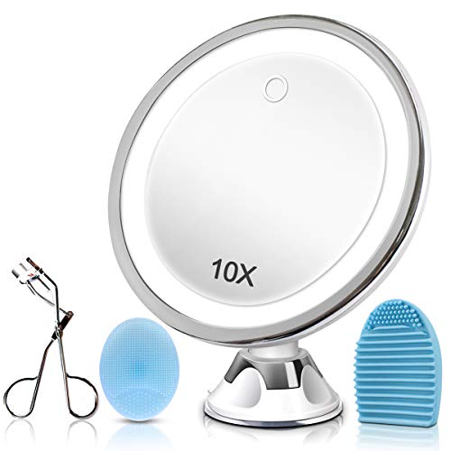 KINBON 10X Magnifying Lighted Makeup Mirror, LED Makeup Cosmetic Mirror – Portable H