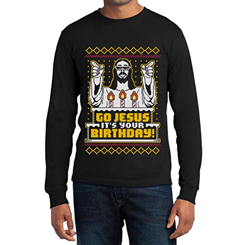 Shirtgeil T-shirt de manga comprida para homem Ugly Christmas Christmas Go Jesus Ugly Christmas, tamanho XL, cor preta, Preto, Unissexo XL