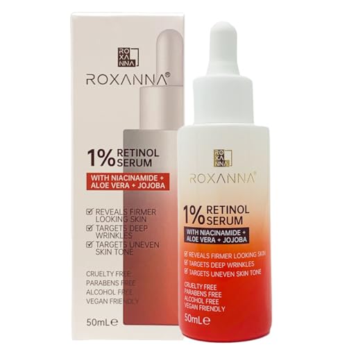 Roxanna 1% Retinol Serum for Face 50ml, High Strength with Niacinamide, Hyaluronic Acid - Anti Ageing Facial for Moisturizing, Fine Line and Deep Wrinkles, Repair, Firmer Looking, Uneven Skin