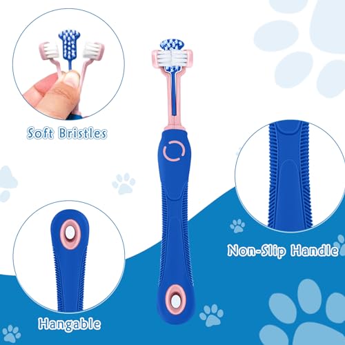 Escova de dentes para cães, 2 peças, escova de dentes de cachorro de três lados, escova de dentes de