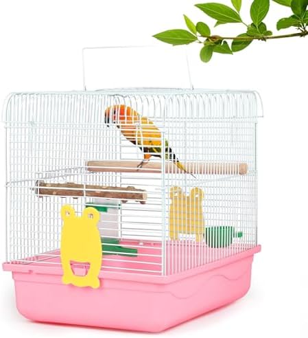 bird cage accessories starter kit that pet owners can't stop talking about 6 Small Bird Cage, Lightweight Travel Birdcages for Cockatiels - Cage Starter Kit with Stand Accessories for Parakeets Parrot Lovebirds Parrotlets Finches Canaries and More Small Animals, Pink