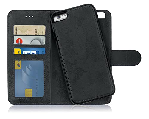 MyGadget Cover per Apple iPhone 6 Plus / 6s Plus - Custodia Libretto Magnetica - Portafoglio Flip Wallet Case - Porta Carte in Similpelle PU Removibile Nero