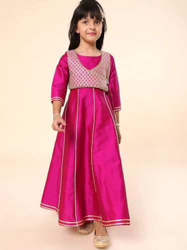 Image of A.T.U.N. (ALL THINGS UBER NICE) Girls Woven Design Gota Jacket Maxi Anarkali Gown