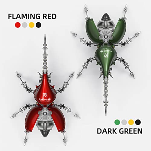 RXOLVGH05GZVD468S14L55N 3D-Metallpuzzle, Dynastes-Modell, 588 Teile, DIY-Montage, mechanisches Insekten-Bausatz, Steampunk-Modell, Puzzle, Schreibtischverzierung, Standardversion, rot