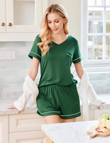 Image of Ekouaer Pajama Sets for Women 2 Piece Short Sleeve Lounge Shorts Set