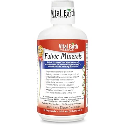 Vital Earth Minerals Fulvic Minerals Liquid – Fulvic Acid Supplement with 70+ Trace Minerals, Electrolytes for Energy & Vitality, 32 Oz + 1 Oz Cup Cover